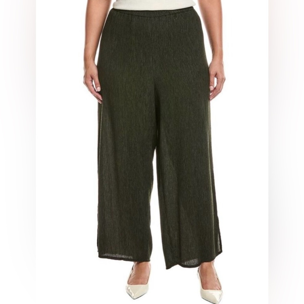 Eileen Fisher wide leg trousers in olive green